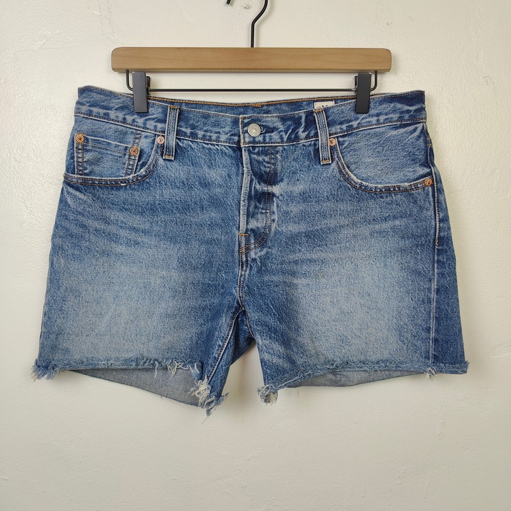 Levi's 501 CT Womens Shorts 34 Blue White Oak Cone Denim Raw Hem Cutoff Coastal